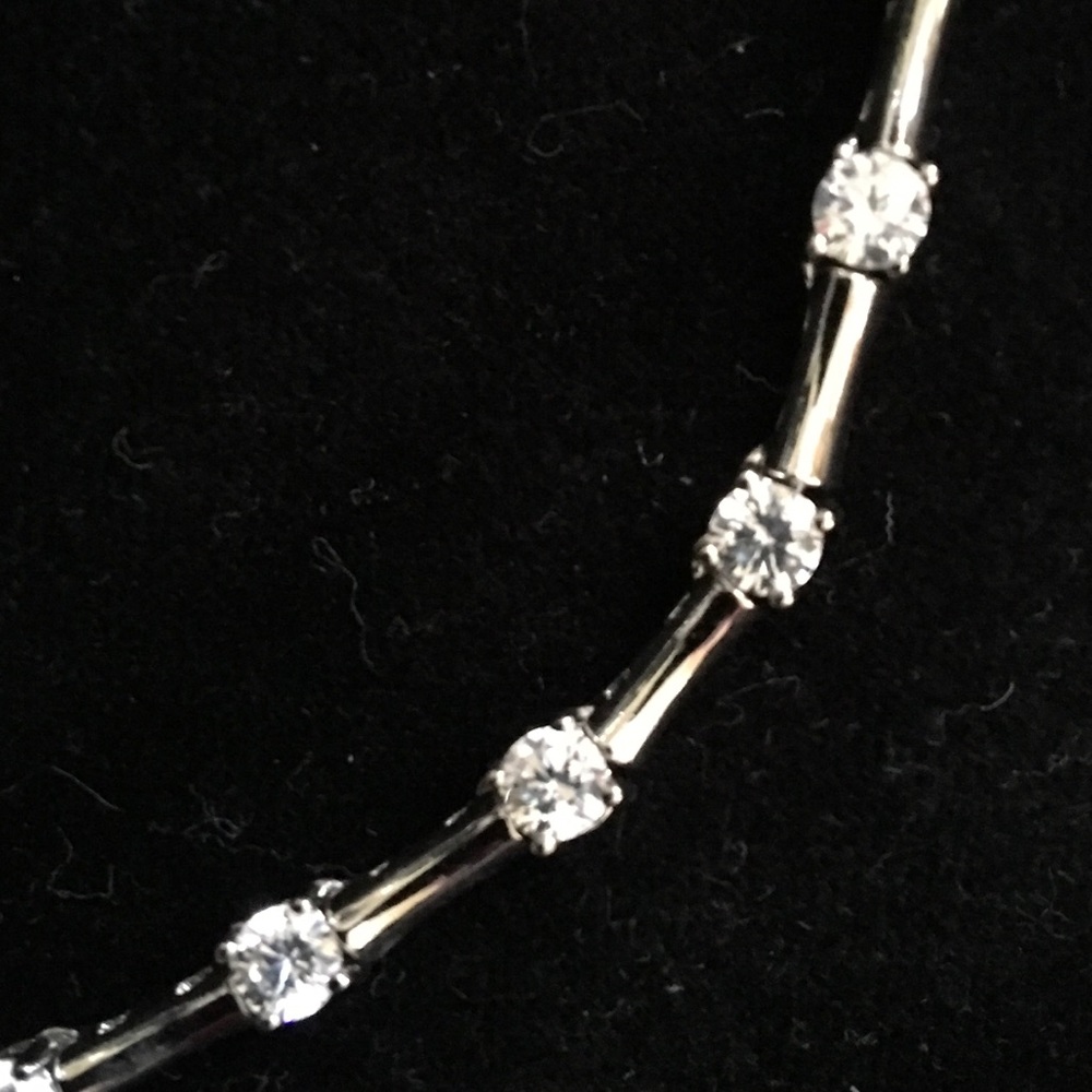 CZs Station Necklace w/Silvertone Bars